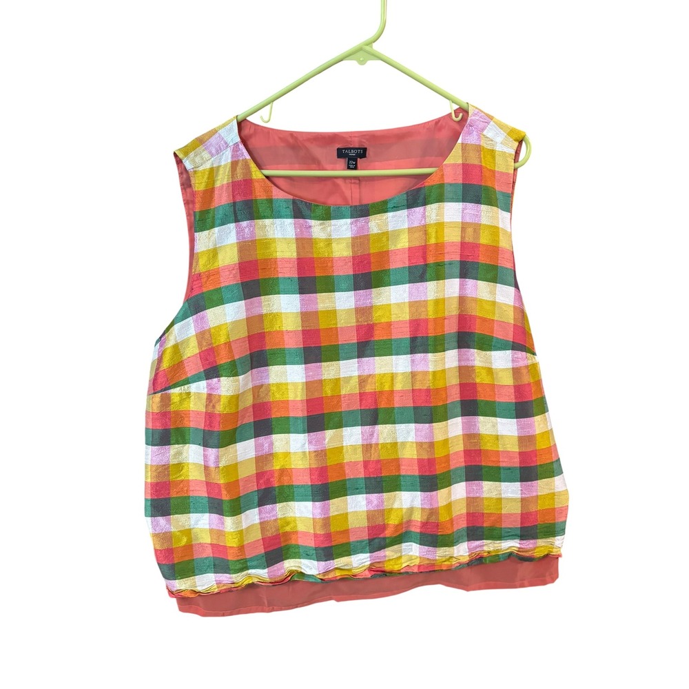 Talbots Woman Silk Blend Plaid Sleeveless Shell Top Multi‎ Color Size 22W
